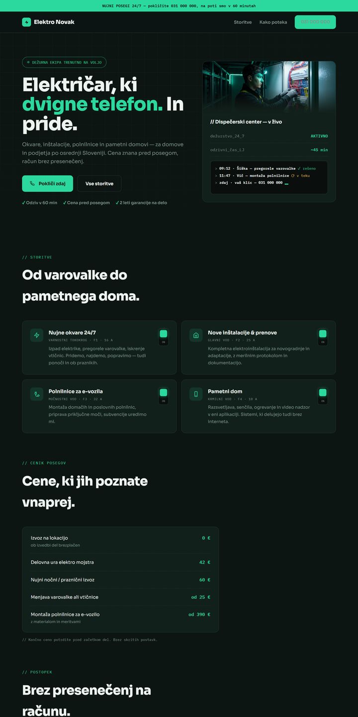 Dizajn spletne strani za električarja — Elektro Novak